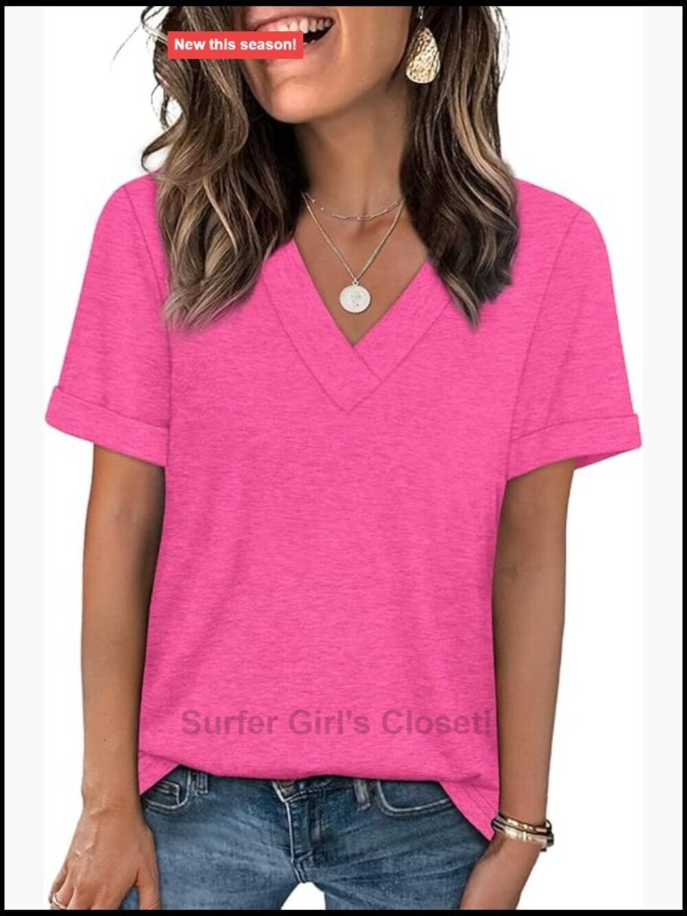 Women's Short Sleeve V-Neck T-Shirt Loose Fit Summer Basic - Picture 1 of 7